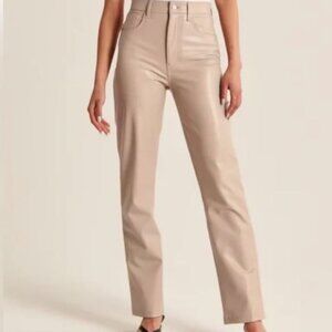 ABERCROMBIE 90s Straight I Ultra High Rise I Tan Vegan Leather Pants I 33/16 S